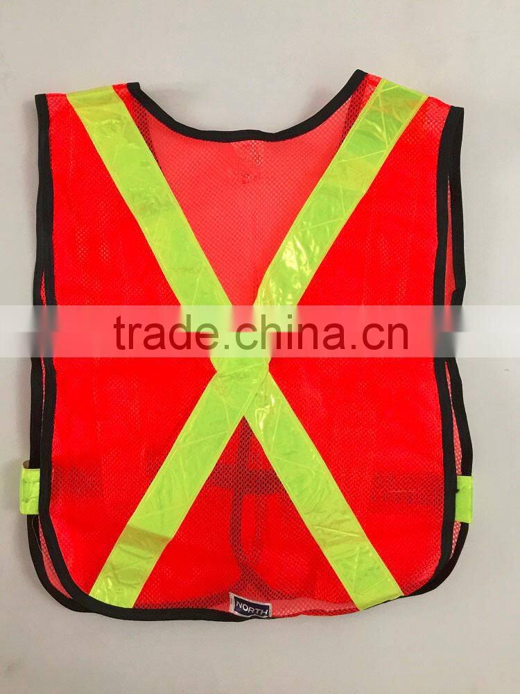 Hi viz orange mesh PVC reflective tape roadway safety vest for Canada