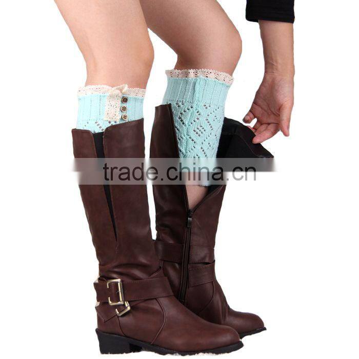 Factory Best Selling New Design Buttons Crochet Women Lace Boot Cuffs