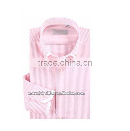 Exclusive style Yarn dyed Blue Stripes 100% Natural Cotton men's dress shirt with Double Collar&Cuff