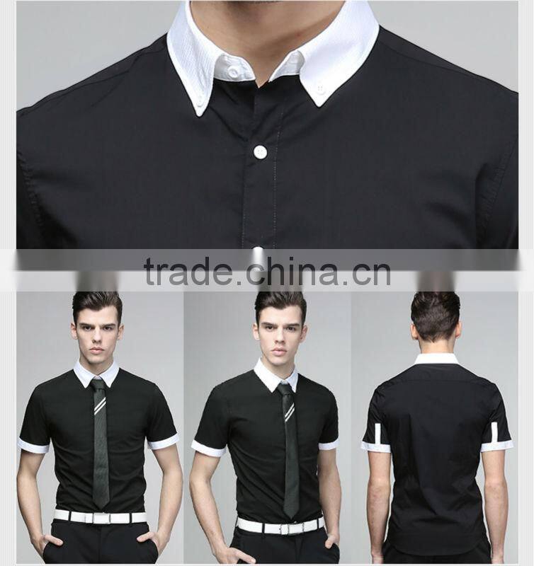 Slim black color short sleeve ,small collar cotton men shirts