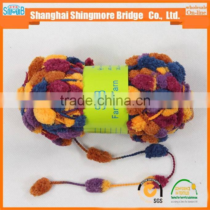 China fancy yarn factory hot wholesale 2016 new fashion yarn pompom yarn for knitting