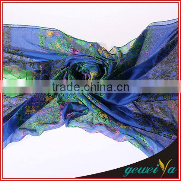 Infinity Chiffon Bule Background Flower Printing Wide Shawl