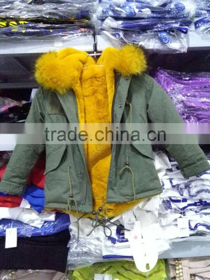 Parka Kids Wear 2015 Coat Jackets For Children Clothing Factory Girls' Faux Fur-Lined Army Coat Kid Clothes Fur Coat