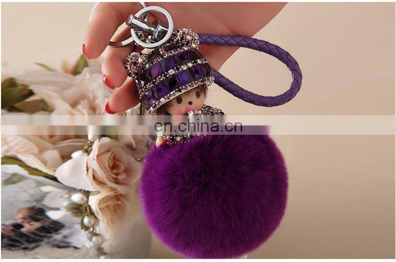 Lovely Monchichi Key Chain Luxury Crystal Key Ring Monchhichi Keychain