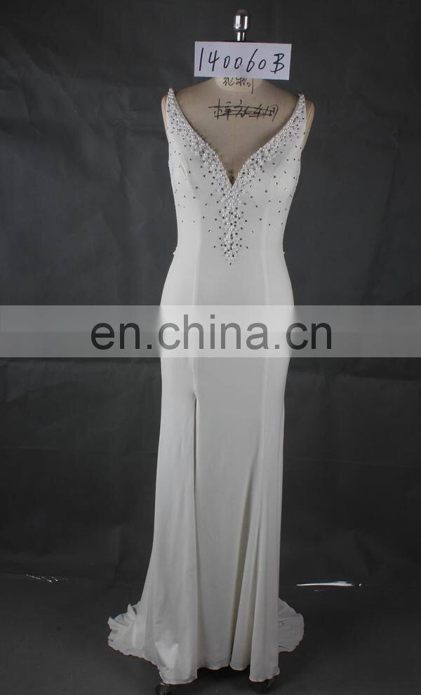 2016 black bead V neck side split sexu back open evening dress