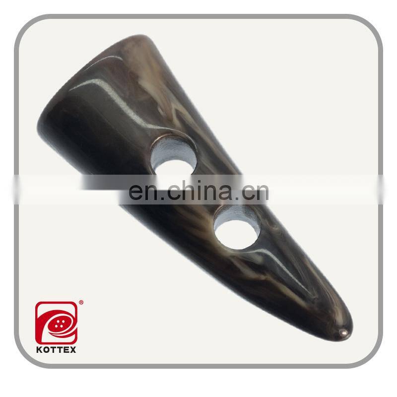 natural cow horns dark brown horn toggle button made of resin/polyester material