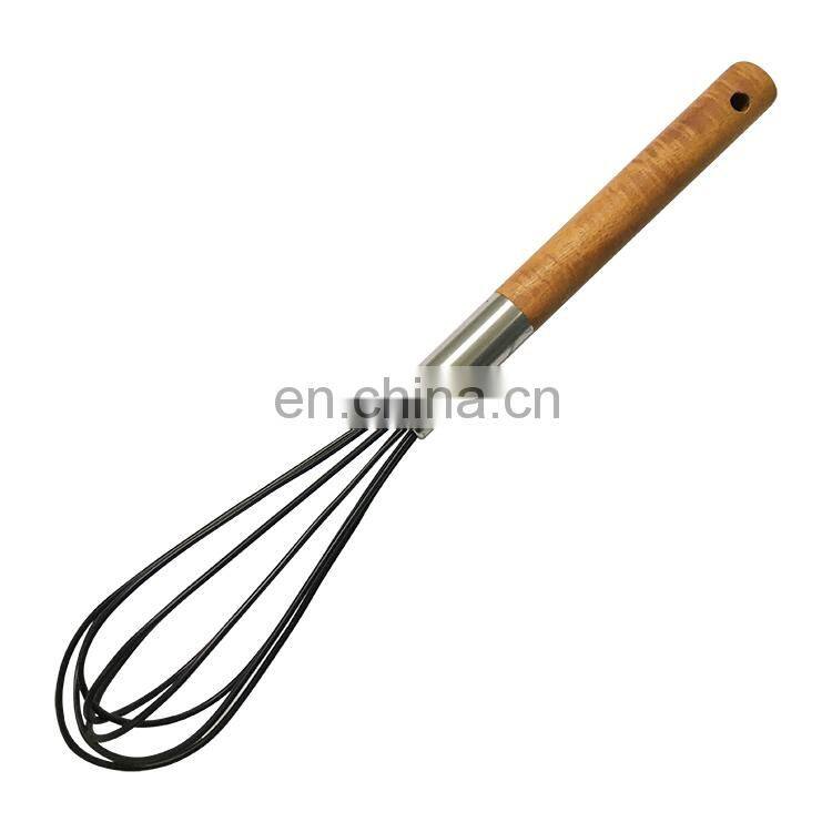 Kitchen Tools Manual Wood Handle Silicone Egg Beater