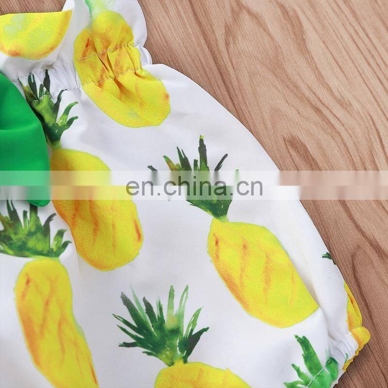 Newbrorn Summer 2pcs Set INS Baby Girl Green big bow tops & pineapple print shorts Outfit 0-2years