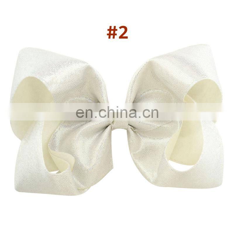 8inches Girl Solid Color Hair Clips Kids LASER PU Barrettes big bow 6Colors