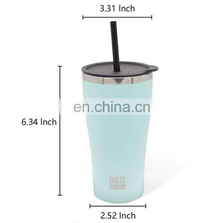 Stainless steel 530 ml Vacuum insulated water mug Straw cup Double walled customized logo thermal leak proof coffee cup w/lid