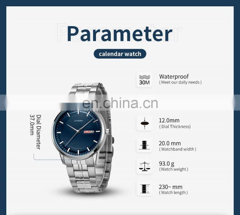 SINOBI Male Classic Black Dial Watches S9834G Dual Calendar Window Man Wrist Watches Business Man Steel Watch