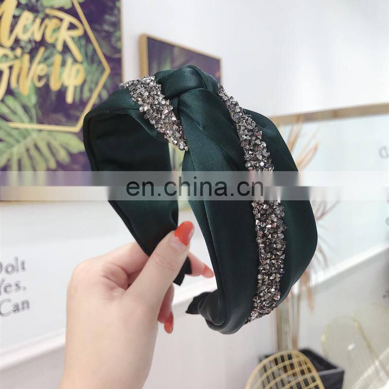 New Fashion Rhinestone Hairband Women Solid Wide Side Headband Middle Knot Turban Girls Autumn Winter Hair Accessories Headwear