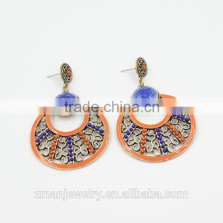 Boho Style Colorful Round Pendant Fashion Earrings 2016