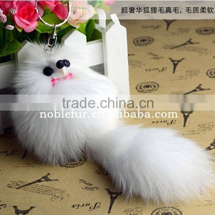 New Arrival White Small Fox Fur Keychain For Mobile Natural Real Fox Fur