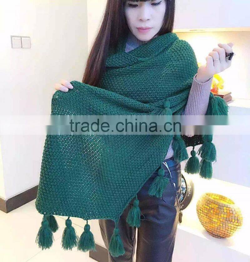 2016 Latest Fashion Women Knitted Winter Scarf with Large Pom Pom Tassel