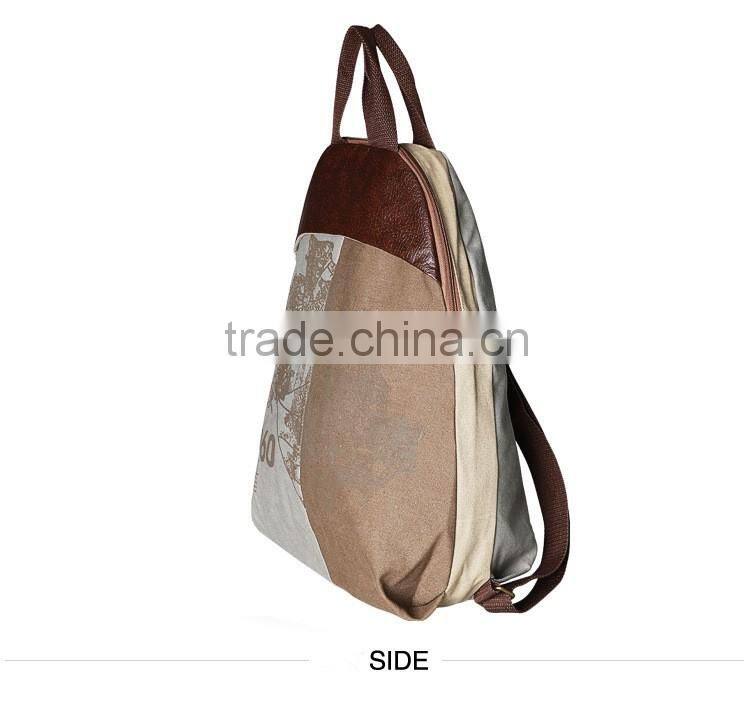 Korean design pu splice canvas school bacopack travel backpack