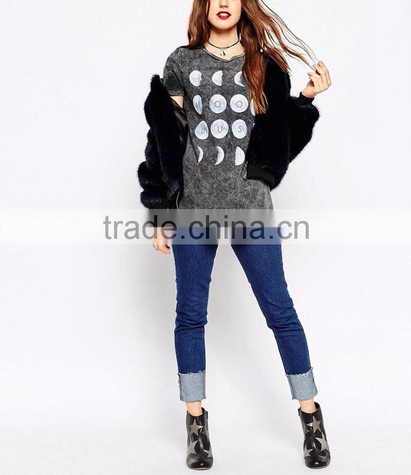 Moon dust t-shirt lady fashion dress design summer 2016 apparel supplier