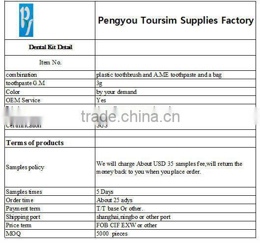 high quality cheap best selling toothbrush with toothpaste disposable dental kit