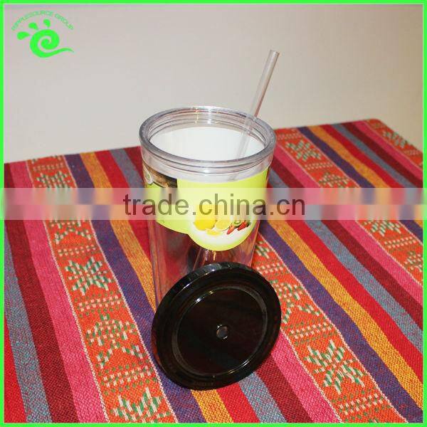 Double Wall Plastic Tumbler With Straw