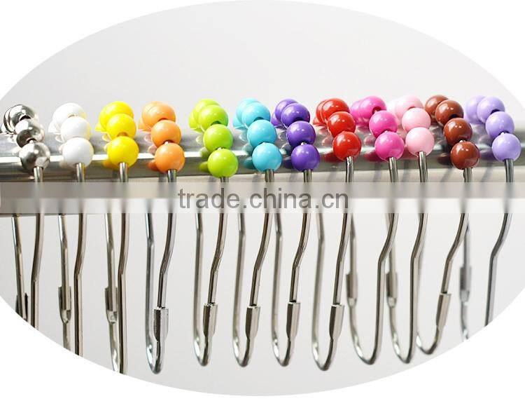Plastic beads bathroom shower curtain hooks, footprints shaped Roller Shower Curtain roller Rings/curtain hooks with 5 acryl bal
