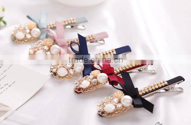 newest decorative hair bow flower beads hair clip design bridal hair accessory