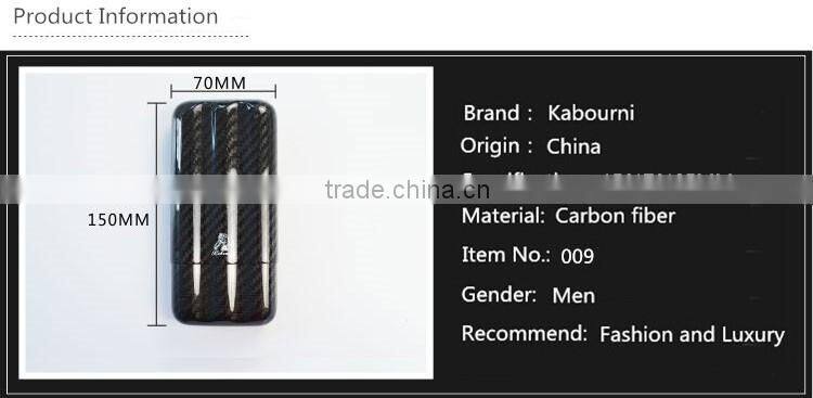 Guangzhou Caben Top Supplier Of Black Real Carbon Fiber Gloss Finish Cigar Travel Case 3 Tube cigar box With Facy box