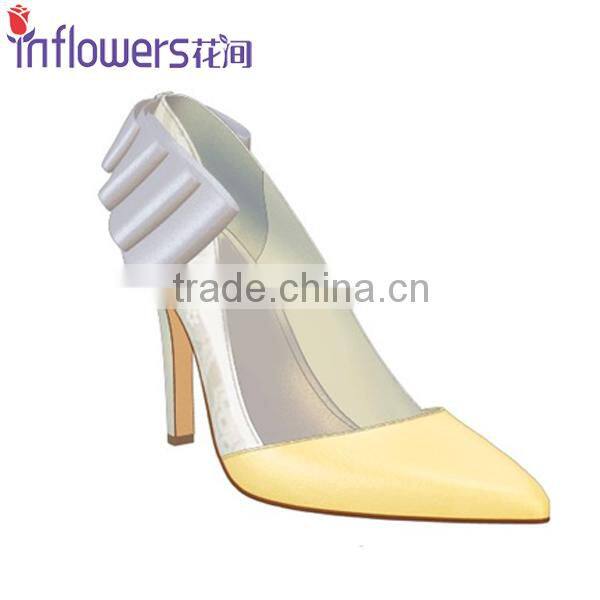 Genuine leather pointed toe fashion design ladies high heel shoes with bowtie back