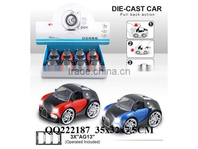 1:28 8pcs ALU Pull back car with light &Music include 3*AG13 batteries,toys car for kids