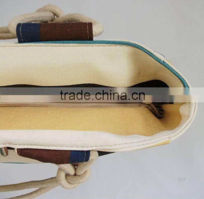 2014 latest design canvas lady bag striped handbags