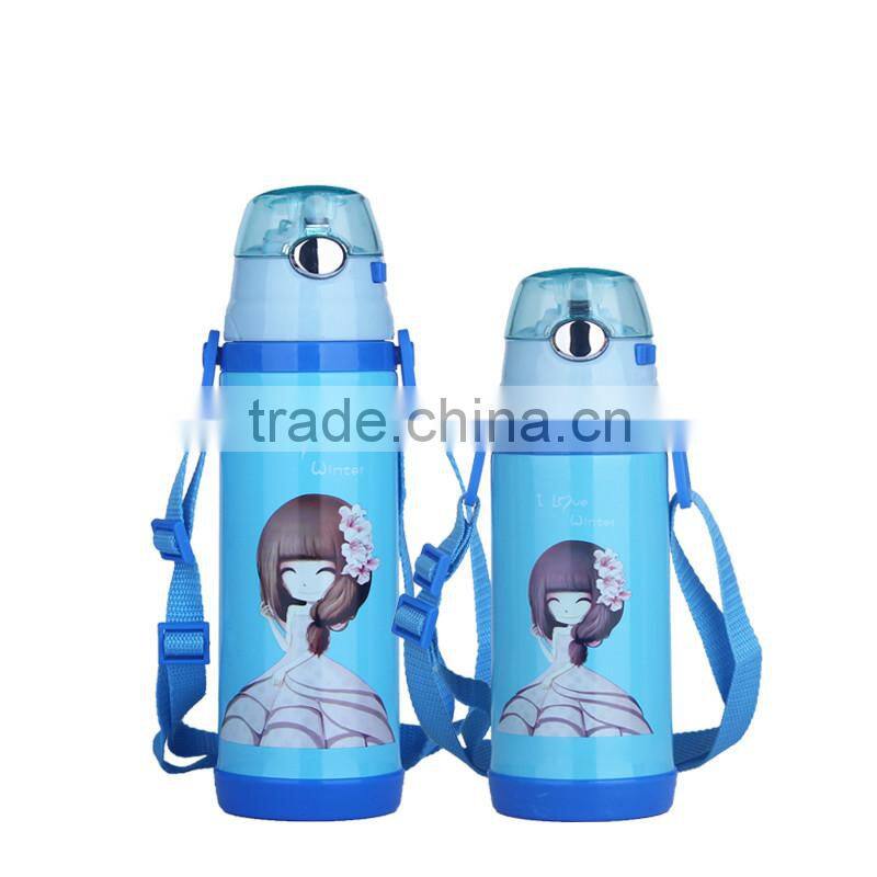 Hot selling Cute cartoon vacuum flask with straw
