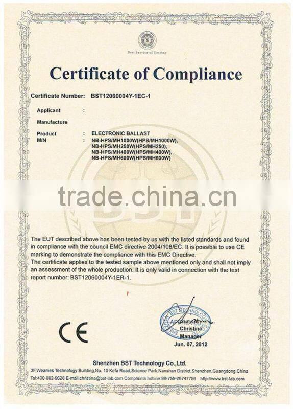UL and CE certificated 400w electronic ballast for mh/hps lamps