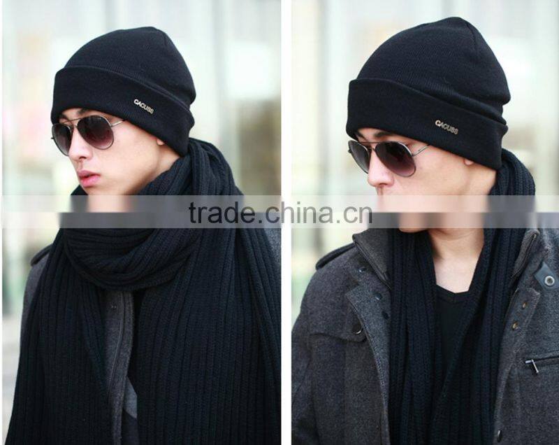 cheap knitted acrylic plain cuff beanie
