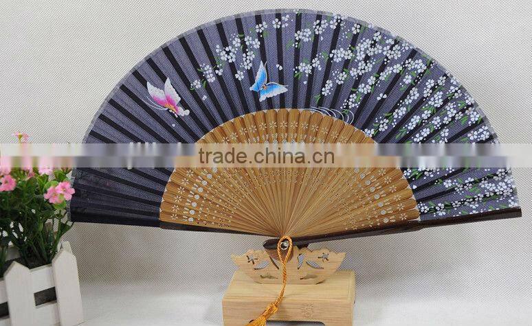 Japanese style silk bamboo fan with butterfly