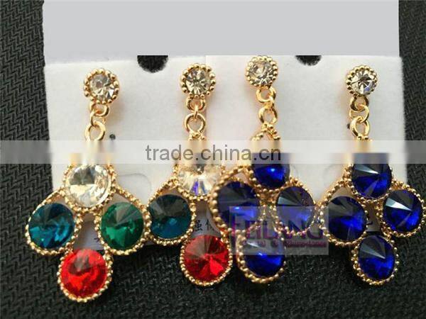 Retro Exaggerated Diamond Flower Earrings Multicolor Drop Earrings