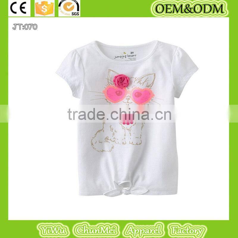 2015 White printing t-shirt cat t shirt 100% cotton t shirt price organic kids baby clothes wholesale