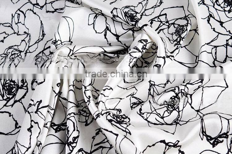 printed black white floral spandex silk fabric