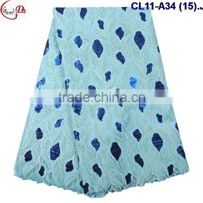 CL11-A34 (17) New arrival and good quality Organza lace fabric with big suquins for dress and clothes