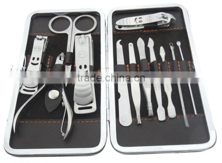 Stone Pattern Case+12pcs/Set Nail Clipper Kit Nail Care Set Pedicure Scissor Tweezer Knife Ear Pick Utility Manicure Set