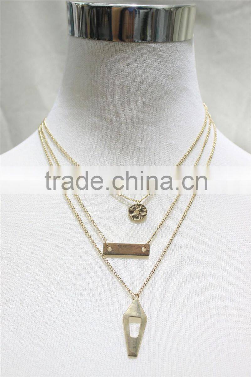 Multistrand Gold Bar Square Necklace 3 Strand Necklace Chain Pendant Necklace Layered Necklace Fashion Style Wholesale