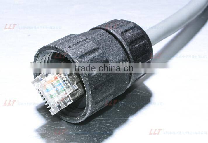 IP67 waterproof RJ45 plug and socket attached with CAT 5E cable