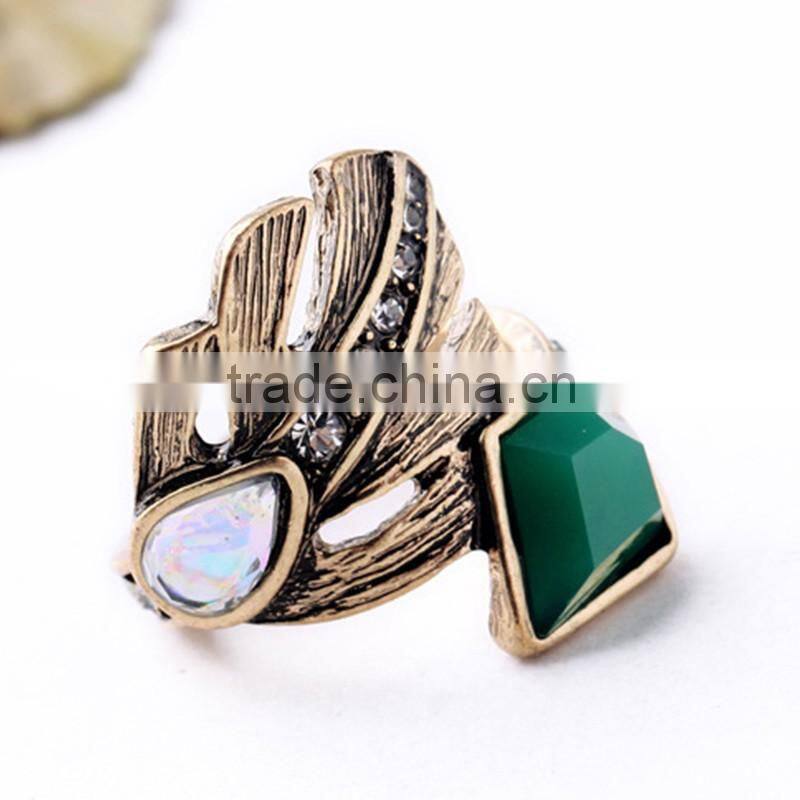 Punk Style Ring Designs Antique Gold Plated Crystal Cluster Leaf Irregular Finger Rings For Women