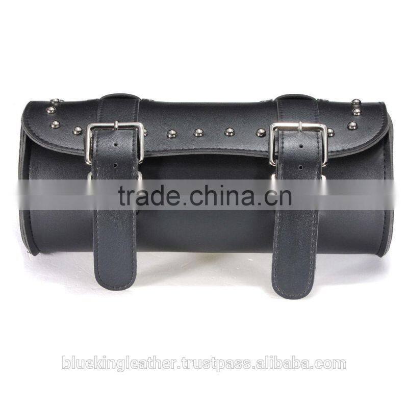 Motorcycle Scooters Black Leather Tool Roll Pouch Saddle Bag Storage For Harley