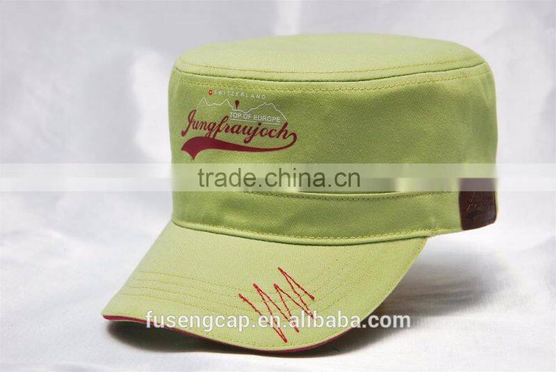 custom embroidered cotton military hat flat top hat with sandwich visor