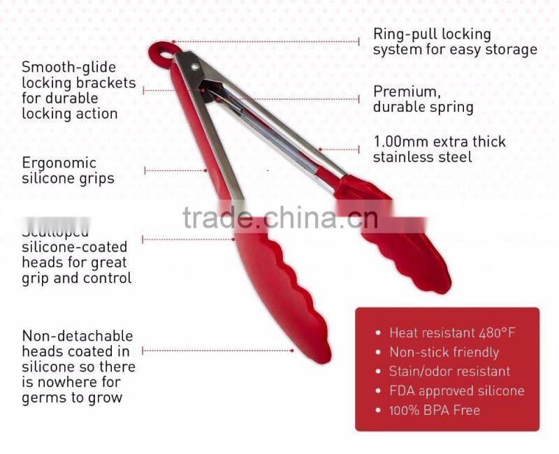 2016 Hot sell FDA,LFGB ,ROHS Approved silicone tongs