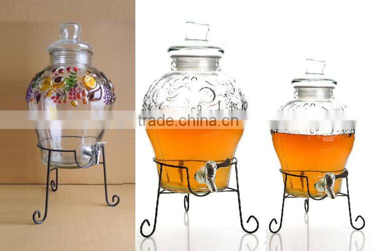 12L hand painted Glass bottle for liquid with tap