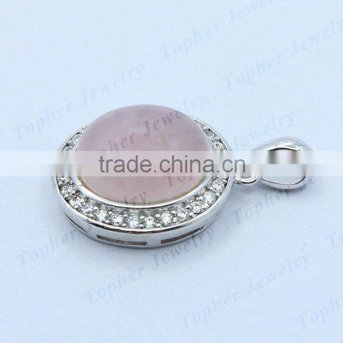 Stunning 925 Sterling Silver CZ and Rose Stone Pendant