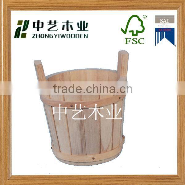 custom logo wooden bucket with 2 metal band
