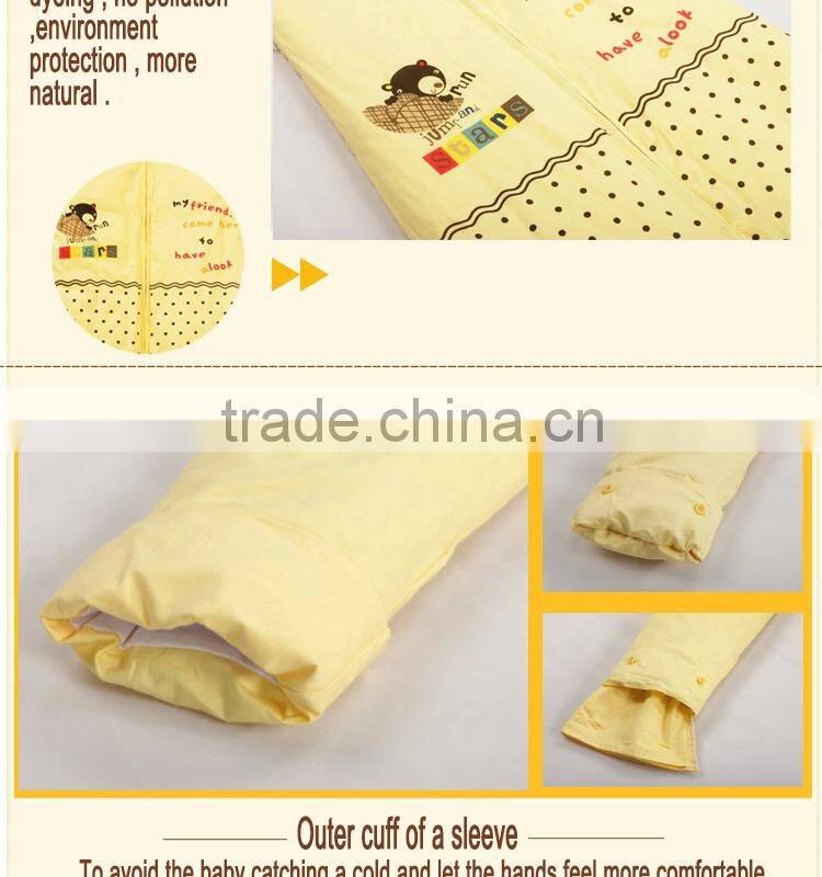 Children's 100% cotton baby sleeping bag detachable sleeve and detachable cotton fillings quilt for four seasons yellow color