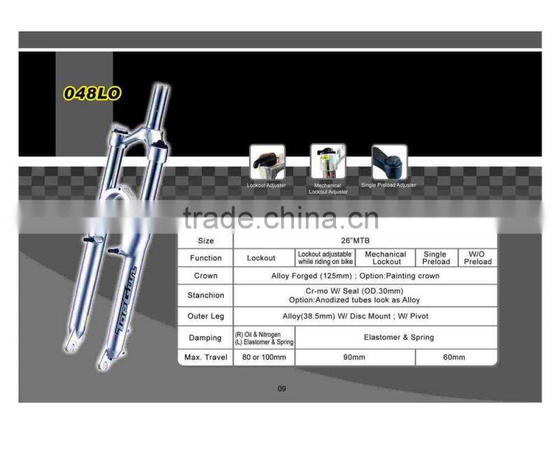 26" single preload alloy electric bike front fork