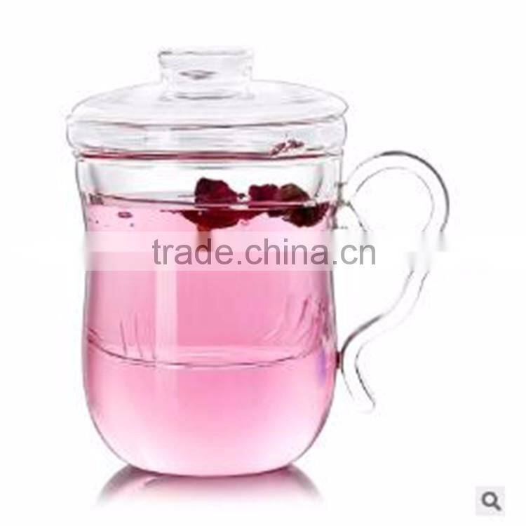 Heat resistant new design 360ml borosilicate glass tea cup/pot for office with creative handle.in stock.